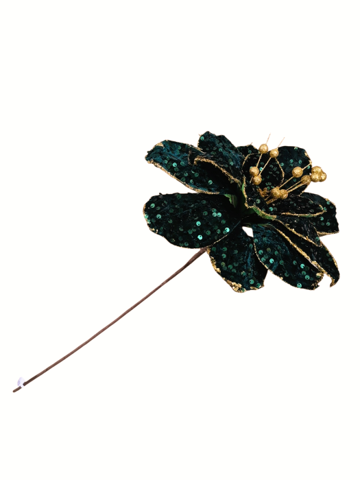 Craciunita decorativa catifea cu paiete si insertii aurii, 30x40 cm verde [3]