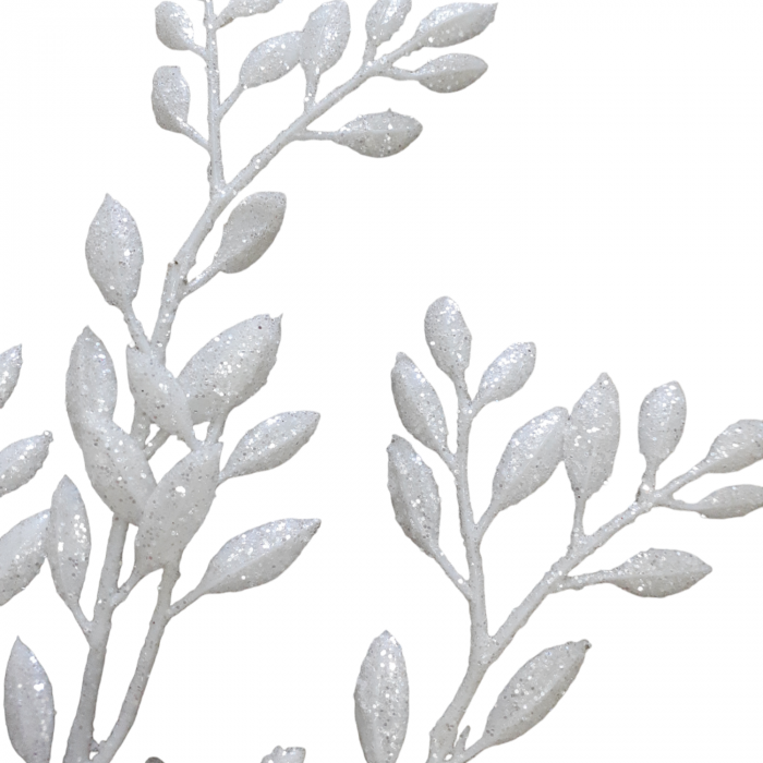 Crenguta decorativa frunze albe cu sclipici 55b [3]