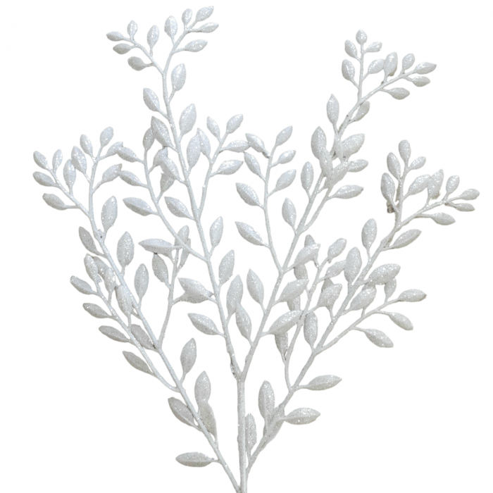 Crenguta decorativa frunze albe cu sclipici 55b [2]