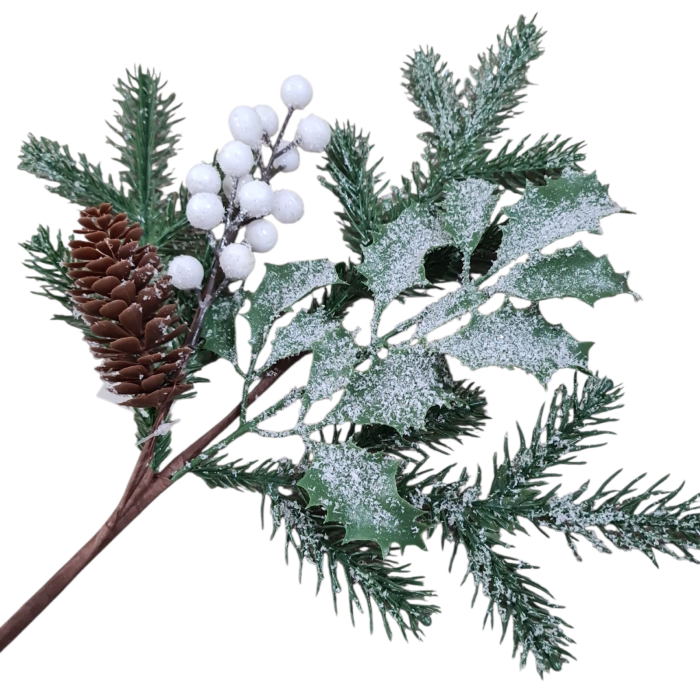 Crenguta decorativa brad zapada, ilex alb si con, 60 cm [1]