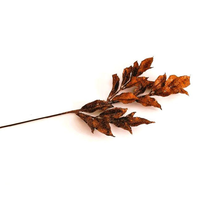 Crenguta decorativa cu frunze, maro cu glitter 47b [4]