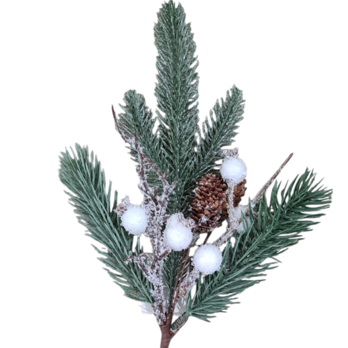 Crenguta decorativa brad inzapezit, ilex alb si con, 35 cm [5]