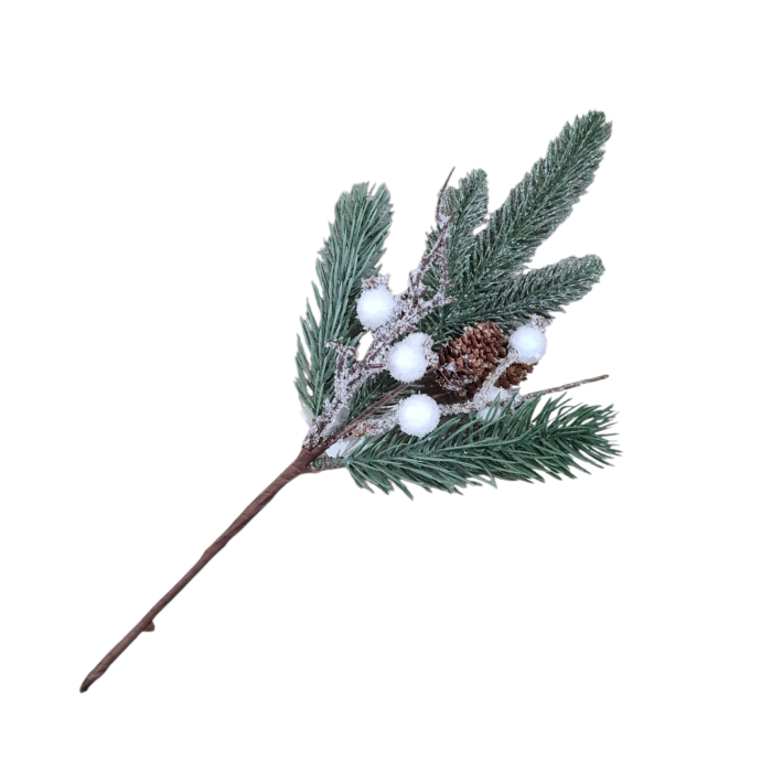 Crenguta decorativa brad inzapezit, ilex alb si con, 35 cm [2]