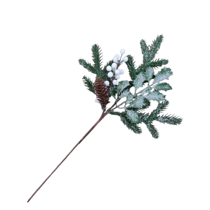 Crenguta decorativa brad zapada, ilex alb si con, 60 cm [2]