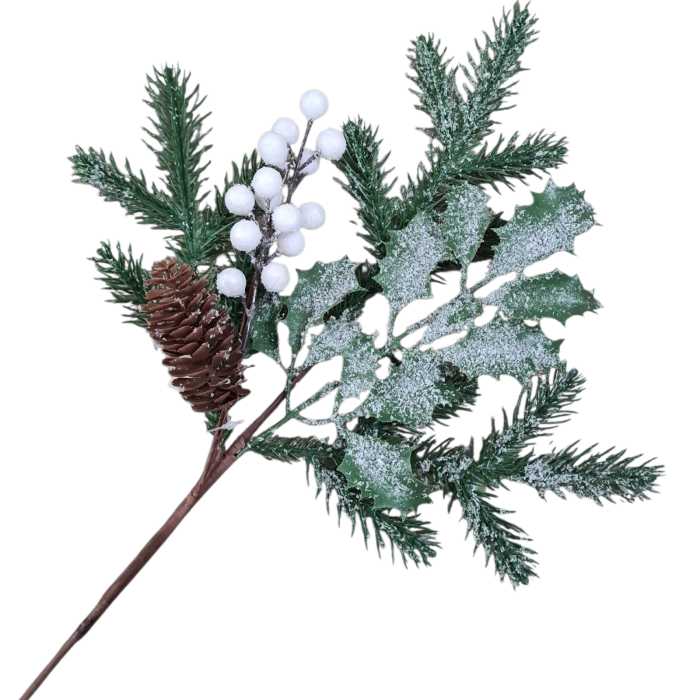 Crenguta decorativa brad zapada, ilex alb si con, 60 cm [4]