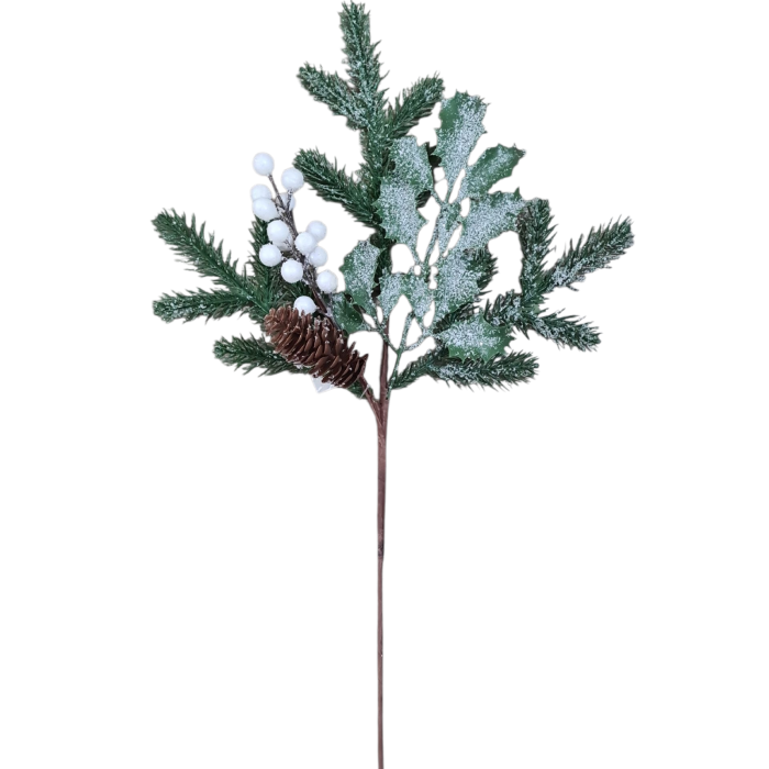 Crenguta decorativa brad zapada, ilex alb si con, 60 cm [3]