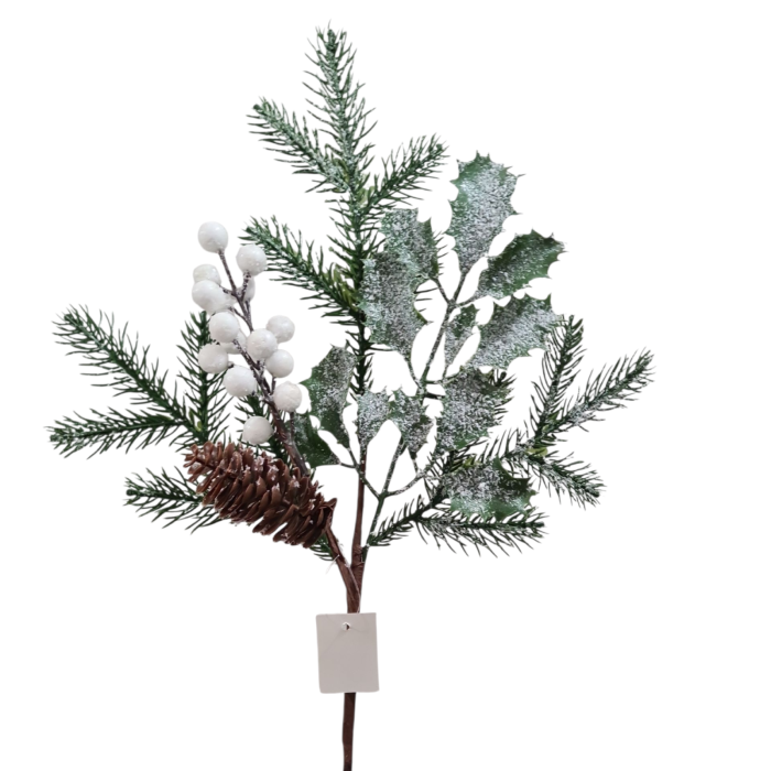 Crenguta decorativa brad zapada, ilex alb si con, 60 cm [5]
