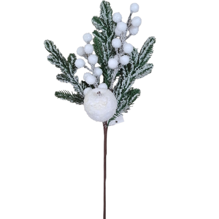 Crenguta decorativa cu brad inzapezit cu ilex si mar alb, 40 cm [3]