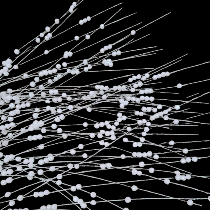 Crenguta decorativa cu ramuri curgatoare si bilute, alb irizat, 100 cm [4]