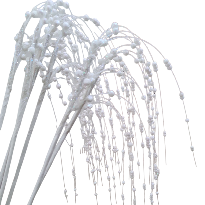 Crenguta decorativa cu ramuri curgatoare si bilute, alb irizat, 100 cm [7]