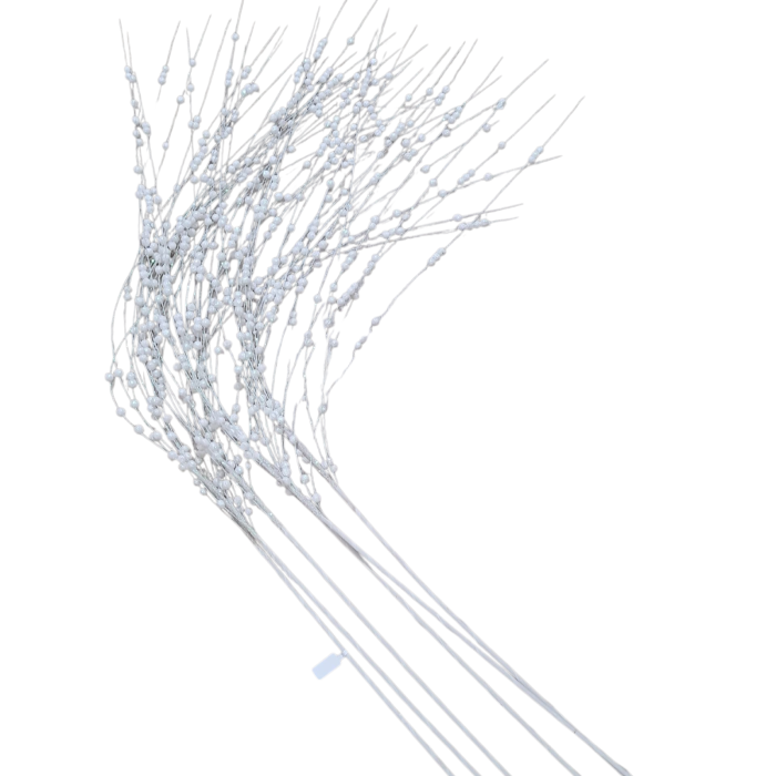 Crenguta decorativa cu ramuri curgatoare si bilute, alb irizat, 100 cm [10]