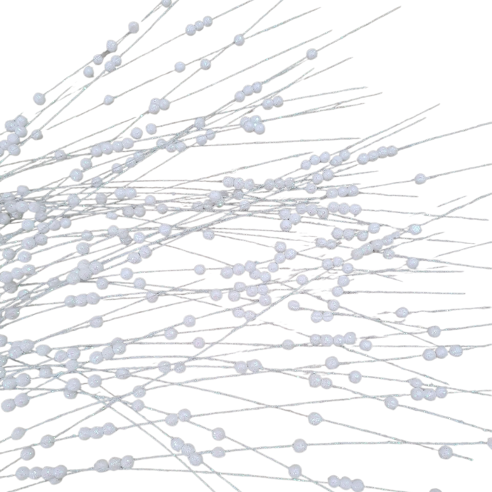 Crenguta decorativa cu ramuri curgatoare si bilute, alb irizat, 100 cm [6]
