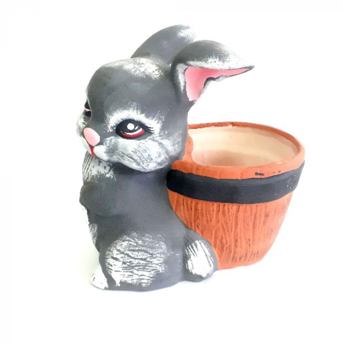 Decor de gradina cu ghiveci pentru flori, Bunny, 35x35x20 cm [5]