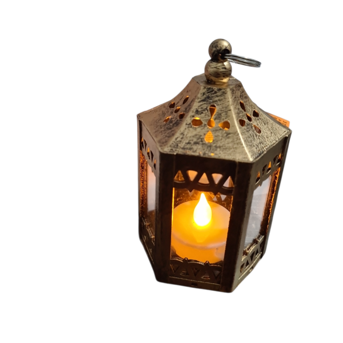 Felinar decorativ hexagonal cu led si baterie, auriu antichizat, 11x6 cm [5]