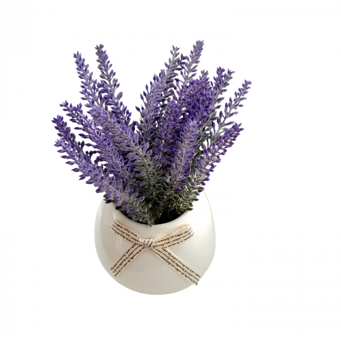 Ghiveci alb cu flori artificiale de lavanda_6 [7]
