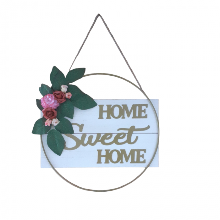Ornament pentru usa cu flori artificiale, Home Sweet Home [5]
