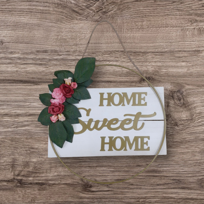 Ornament pentru usa cu flori artificiale, Home Sweet Home [6]