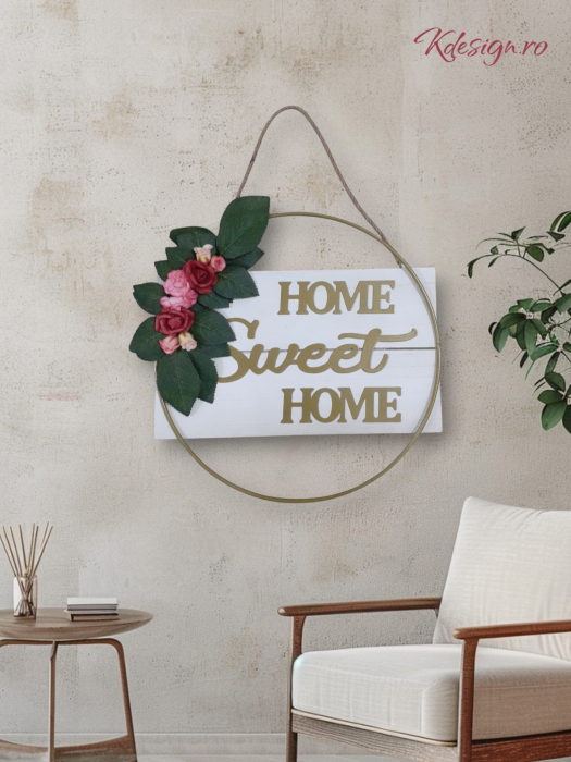 Ornament pentru usa cu flori artificiale, Home Sweet Home [4]