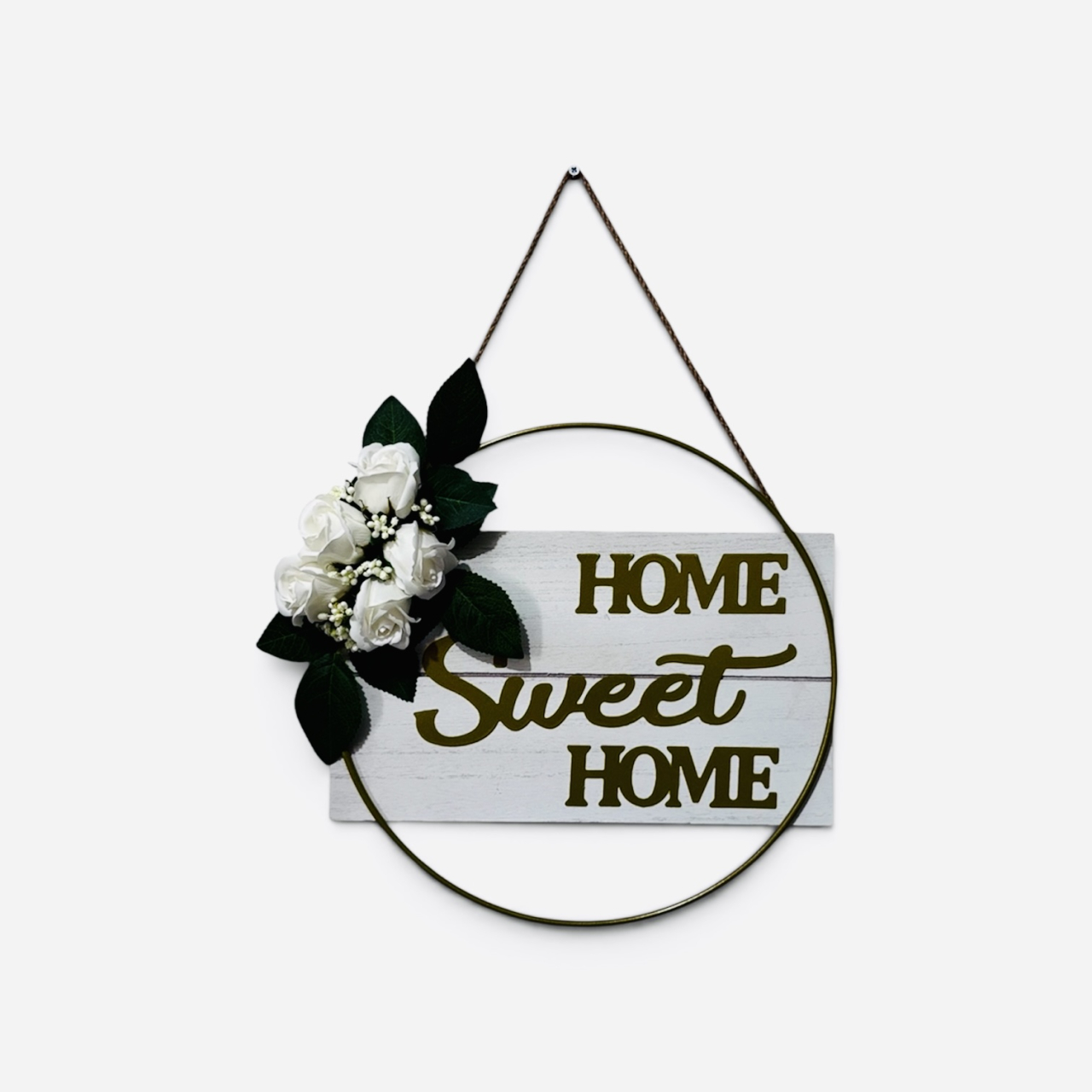 Ornament pentru usa decorat cu flori albe, Home Sweet Home, 35 cm [2]