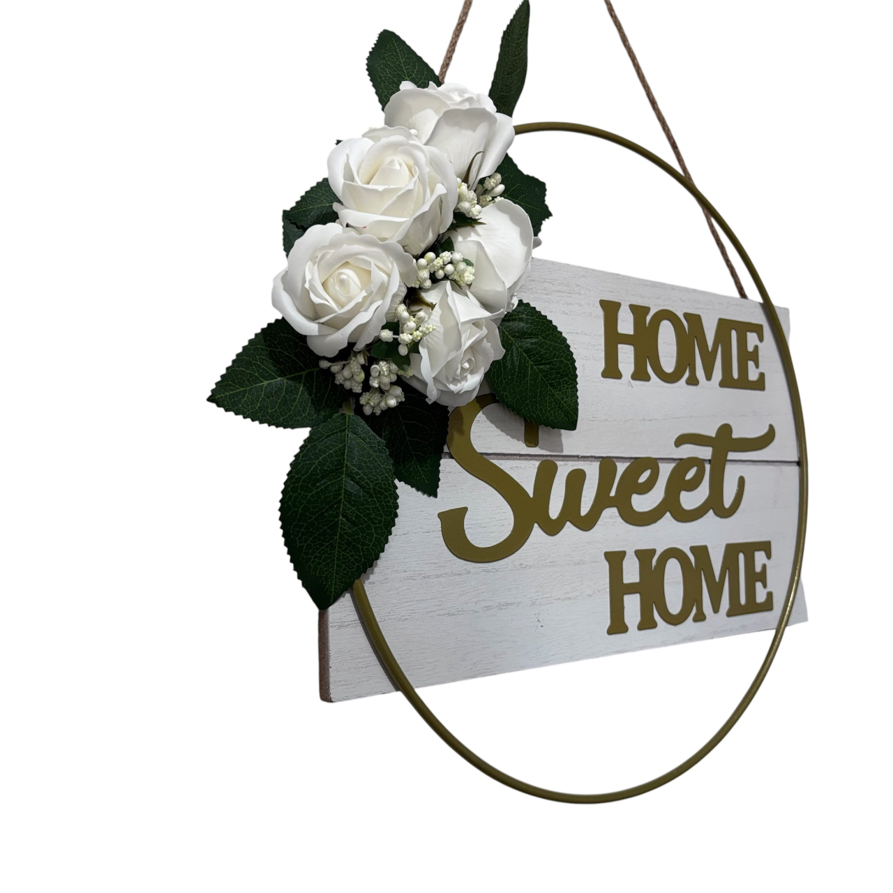 Ornament pentru usa decorat cu flori albe, Home Sweet Home, 35 cm [3]