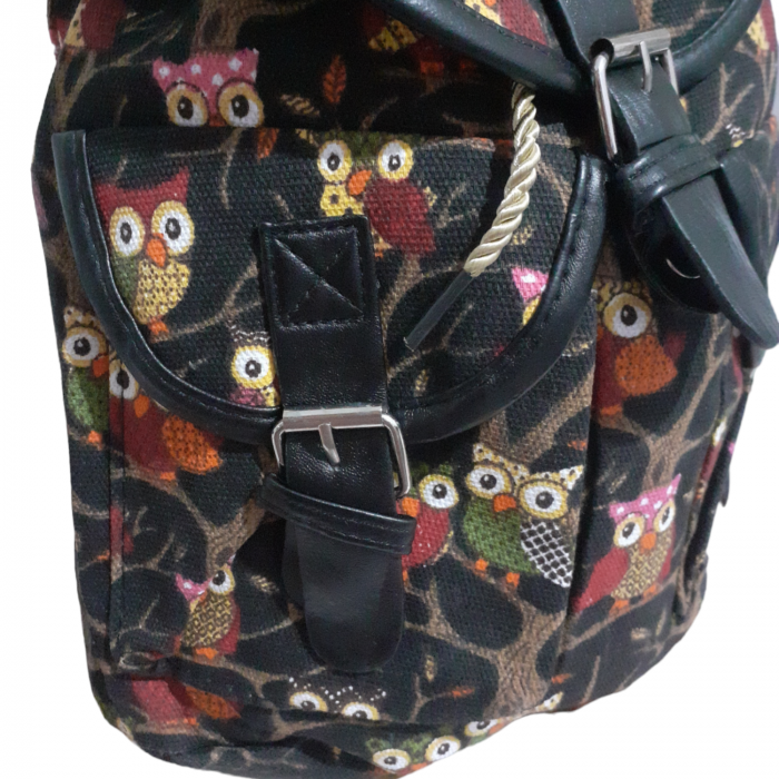 Rucsac mini, negru cu bufnite multicolore, 30x28 cm [8]
