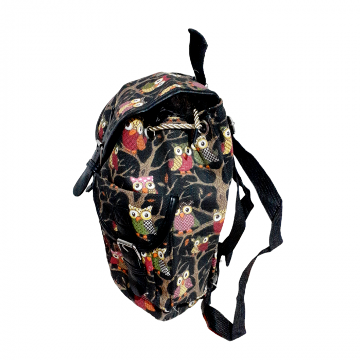 Rucsac mini, negru cu bufnite multicolore, 30x28 cm [5]