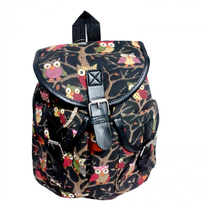 Rucsac mini, negru cu bufnite multicolore, 30x28 cm [3]