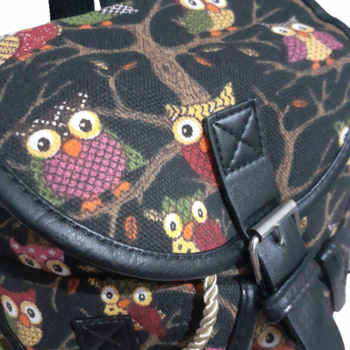 Rucsac mini, negru cu bufnite multicolore, 30x28 cm [7]