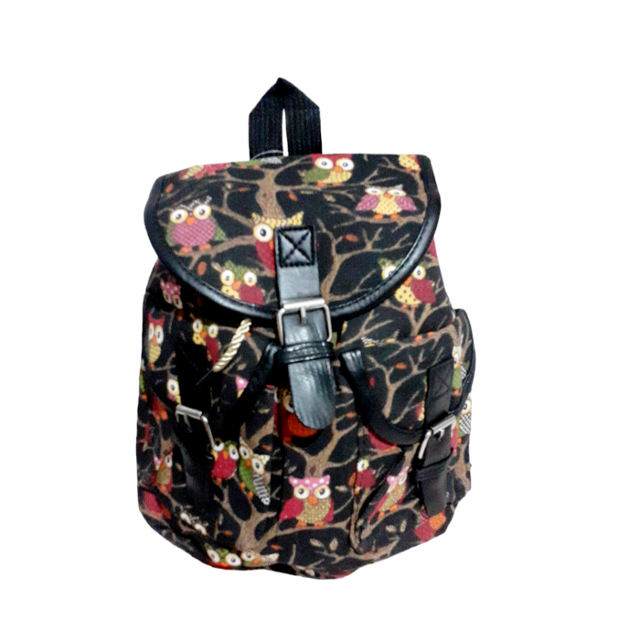 Rucsac mini, negru cu bufnite multicolore, 30x28 cm [2]
