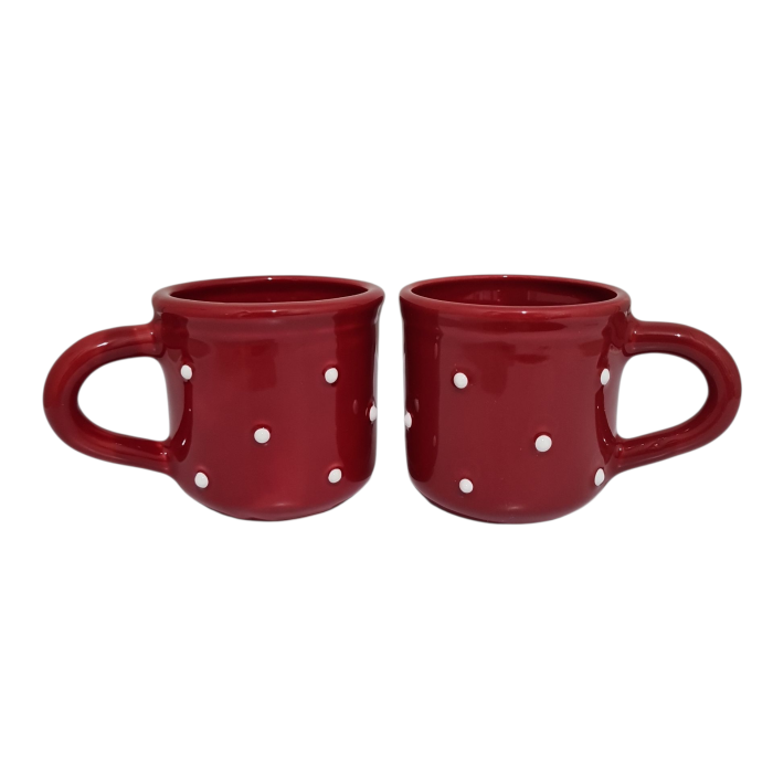 Set 2 cani ceramica rosu cu buline albe [1]