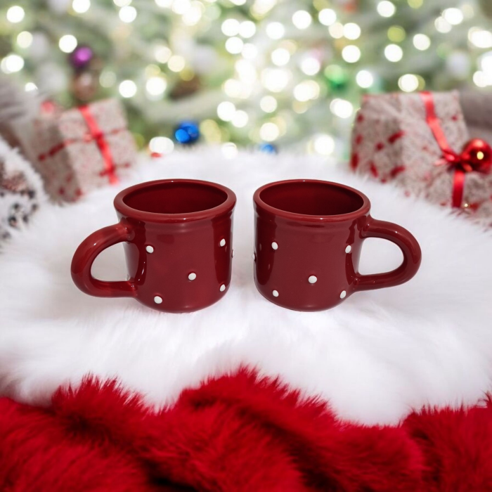 Set 2 cani ceramica rosu cu buline albe [5]