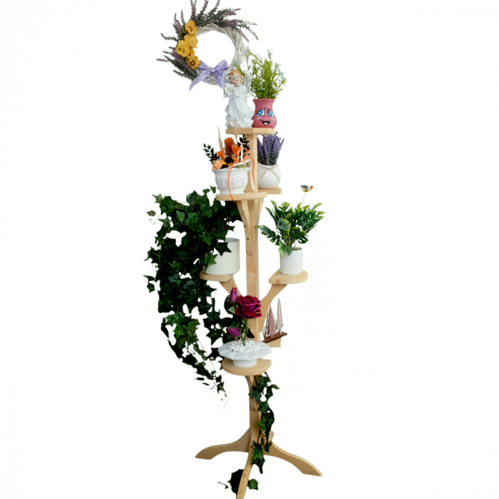 Suport din lemn pentru 7 ghivece cu flori [8]