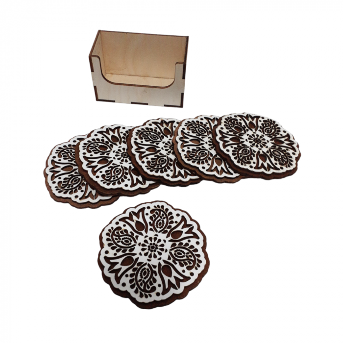 Set 6 suport pentru pahare sau cani, lemn, model flori [2]