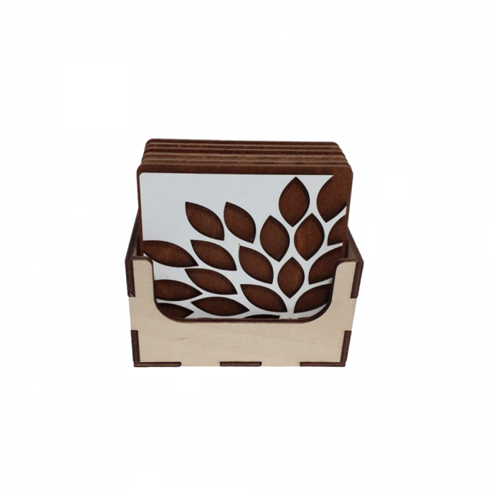 Set 6 suport pentru pahare sau cani, lemn, model frunze 3 [3]