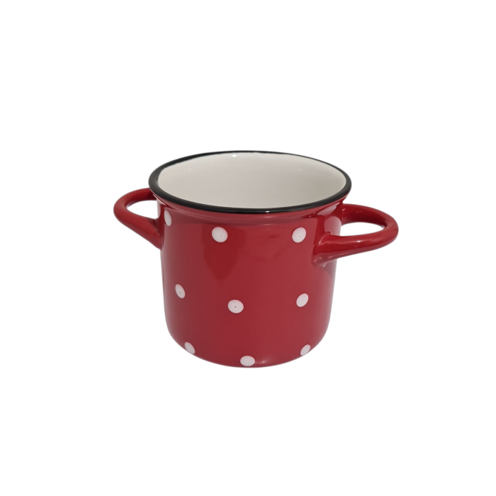 Vas cu manere, ceramica, rosu cu buline albe9x9 cm [1]