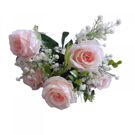 Aranjament flori artificiale de trandafiri si gypsophilia 37 cm [1]