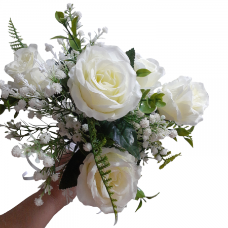 Home & Deco - Aranjament flori artificiale de trandafiri si gypsophilia 37 cm