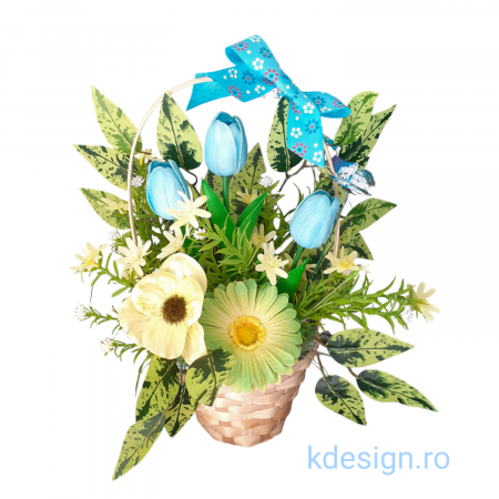 Elemente decorative pentru casa - Aranjament flori artificiale in cosulet de bambus-kdesign.ro
