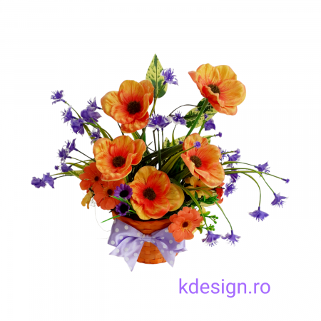 Aranjament flori artificiale in cosulet de bambus - portocaliu multicolor - Kdesign.ro [3]