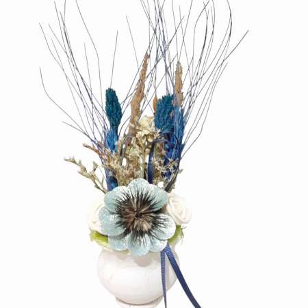 Home & Deco - Aranjament flori uscate si artificiale in ghiveci din ceramica 20x7 cm