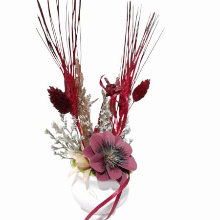 DE SEZON - Aranjament flori uscate si artificiale in ghiveci din ceramica 20x7 cm