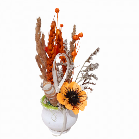 Elemente decorative pentru casa - Aranjament flori uscate si artificiale in ghiveci din ceramica 20x7 cm
