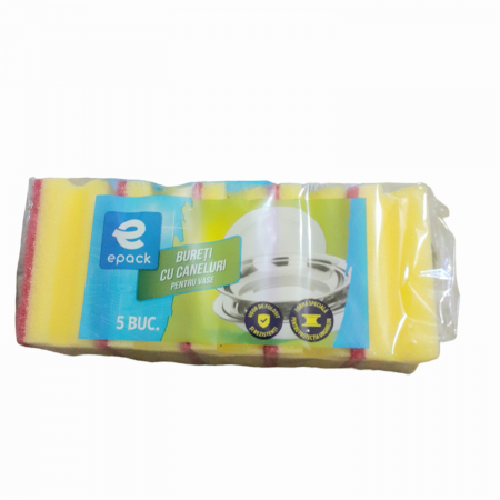 Produse de curatenie - Bureți de vase cu caneluri, set 5 buc, Epack