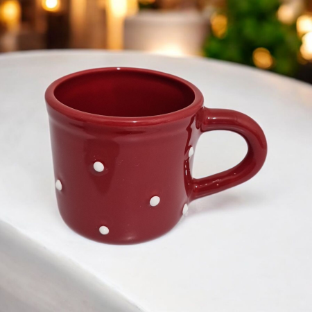 Cana ceramica rosu cu buline albe 200ml [3]