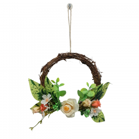 Vara - Coronita decorativa cu flori artificiale pentru usa sau perete, multicolor, 16 cm_6