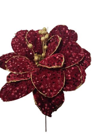 Craciunita decorativa catifea cu paiete si insertii aurii, 30x40 cm verde [3]