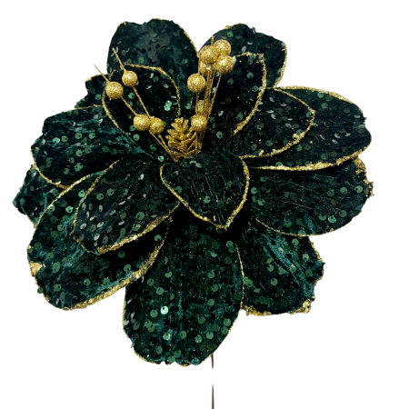 Craciunita decorativa catifea cu paiete si insertii aurii, 30x40 cm verde [4]