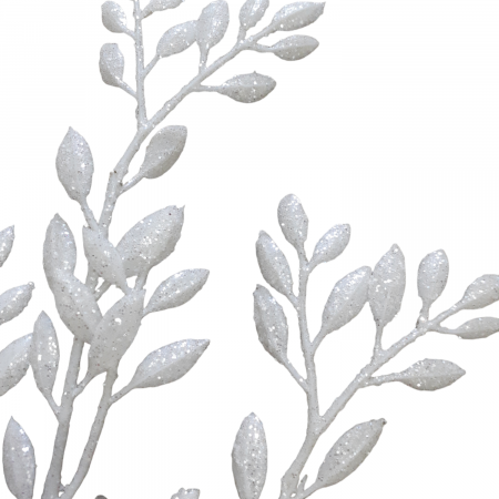 Crenguta decorativa frunze albe cu sclipici 55b [2]