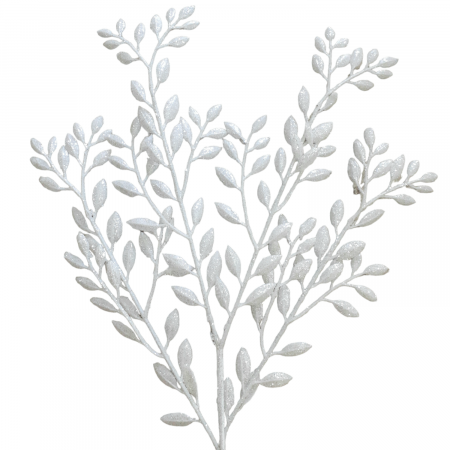 Crenguta decorativa frunze albe cu sclipici 55b [1]