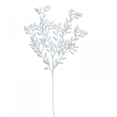 Crenguta decorativa frunze albe cu sclipici 55b [0]